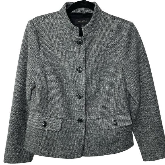 Talbots Blazer Suit Tweed Jacket Long Sleeve Button Front Gray 8 Office Siren - Picture 1 of 13